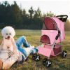 4 Wheels Pet Stroller Foldable Carrier Strolling Cart Travel Jogger Pet Stroller with Removable Liner Storage Basket for Dog Cat