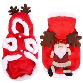 Pet Christmas Clothes Santa Claus Reindeer Antlers Costume Winter Outfit New Year Coat For Small Medium Dogs Cats Available in S/M/L/XL (Option: Red_XL)