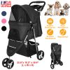 3 Wheels Pet Stroller Foldable Carrier Strolling Cart Travel Jogger Pet Stroller with Removable Liner Storage Basket for Dog Cat