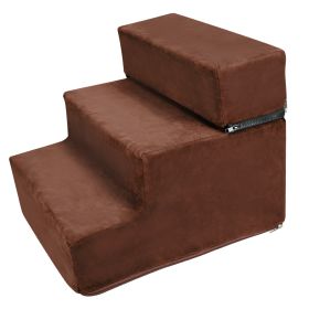 Dog Stairs Pet Step For Bed Couch Sofa Car 3 Steps Soft Foam Detachable Dogs Cats Climb Ladder (Option: Brown)