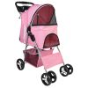 4 Wheels Pet Stroller Foldable Carrier Strolling Cart Travel Jogger Pet Stroller with Removable Liner Storage Basket for Dog Cat